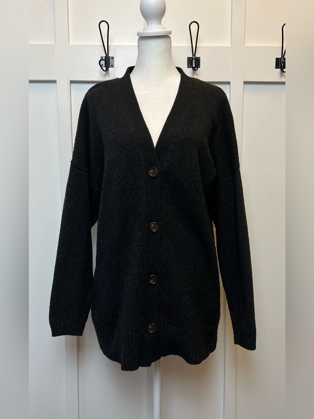 Smartwool Women's Large Classic Black Cardigan Long Langenlook Luxury Old Money